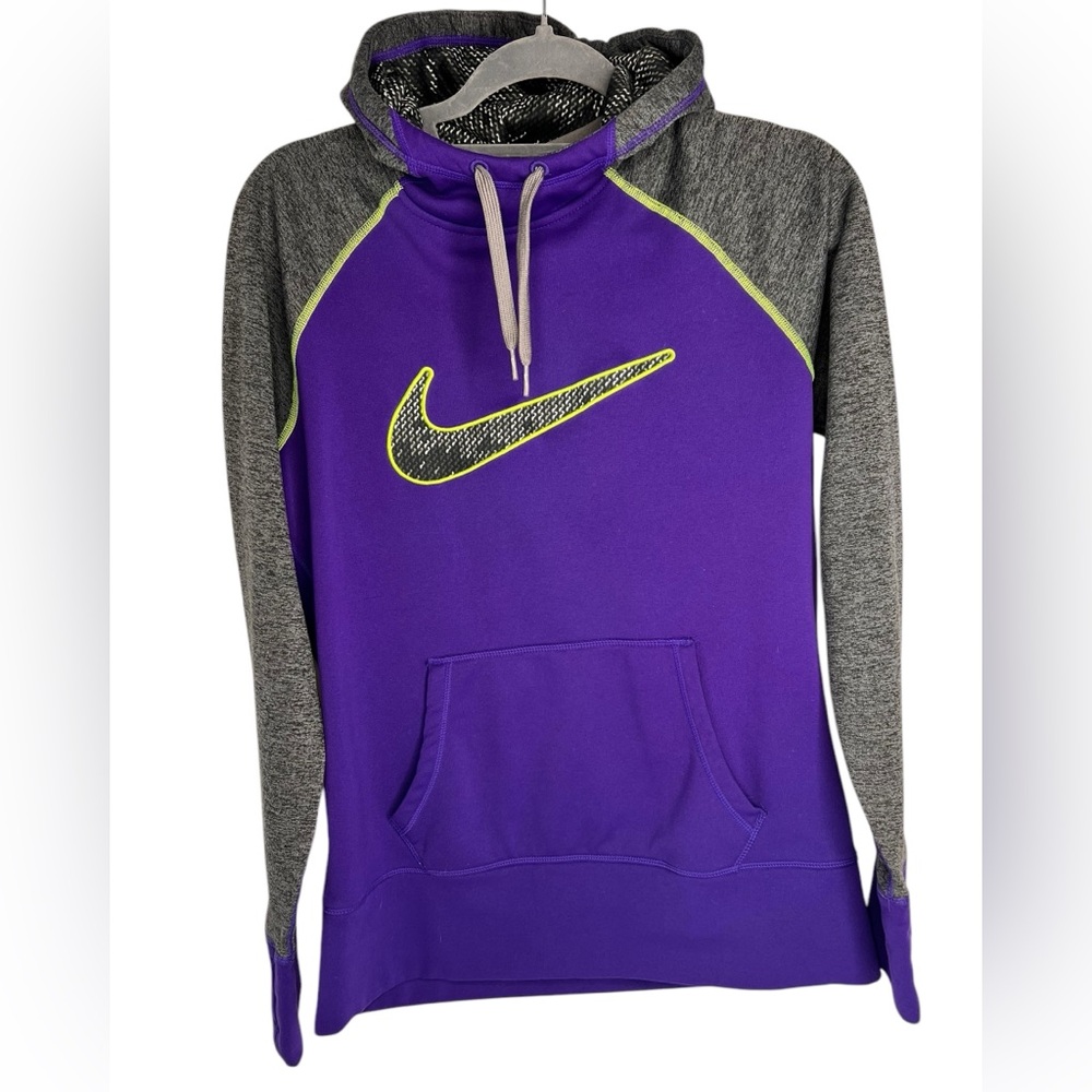 Nike Therma-Fit Purple Gray Front Swoosh Pullover Hoodie Thumbholes Women's M/L